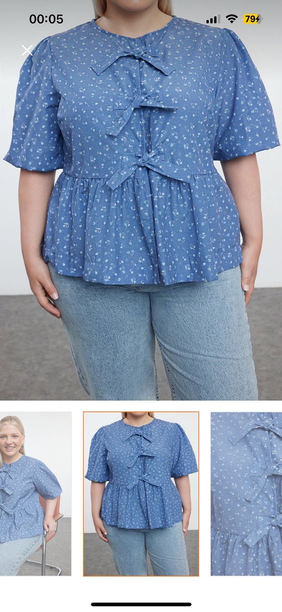 mavi çiçekli gömlek - Görsel 3