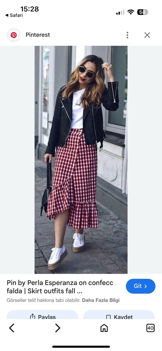 Kırmızı Kareli Fırfırlı Midi Etek - Görsel 2