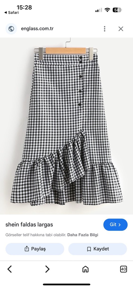 Kırmızı Kareli Fırfırlı Midi Etek - Görsel 3