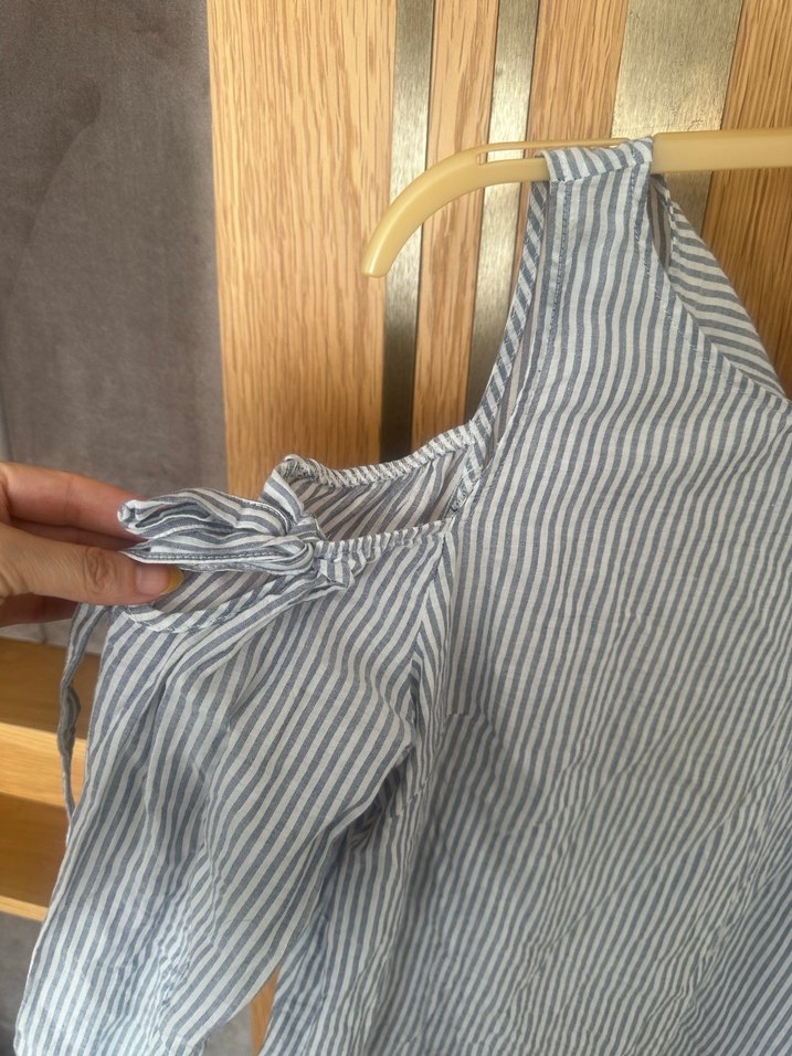 Gri Çizgili Pamuklu Salaş Bluz - Görsel 2