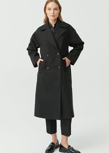 Siyah Uzun Düğmeli Kaban - Görsel 2