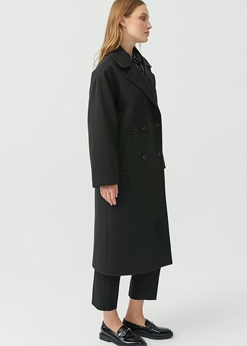 Siyah Uzun Düğmeli Kaban - Görsel 4