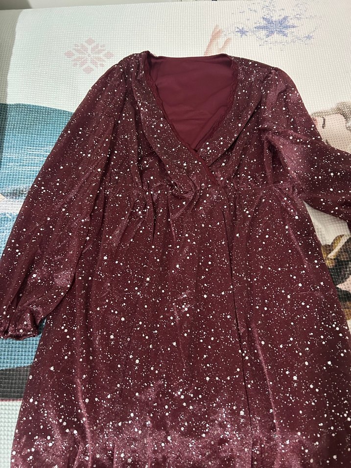 Bordo Parlak Elbise mini V Yakalı - Görsel 2