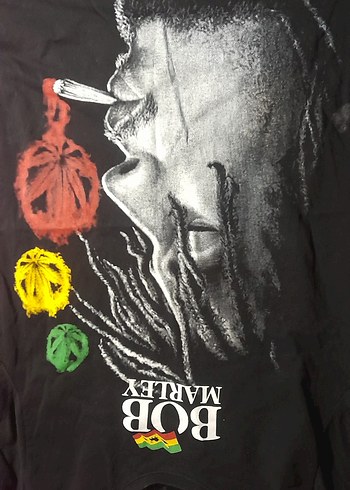 Bob Marley Baskılı Siyah kisa Kollu Tişört unisex