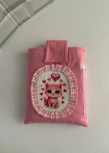 Beden pembe Renk Pembe kedi baskılı kitap kılıfı