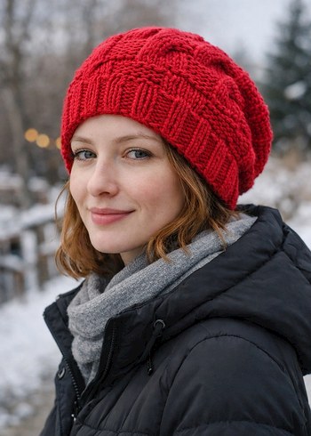 Koyu kırmızı Örgü Kadın Bere - Görsel 4