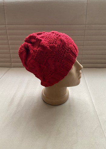 Koyu kırmızı Örgü Kadın Bere - Görsel 2