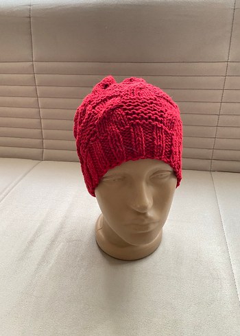 Koyu kırmızı Örgü Kadın Bere - Görsel 5