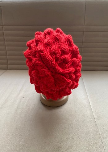 Kırmızı Örgü Kadın Bere - Görsel 5