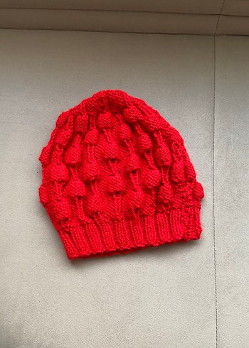 Kırmızı Örgü Kadın Bere - Görsel 4