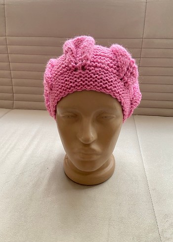 Pembe Örgü Kadın Bere - Görsel 3