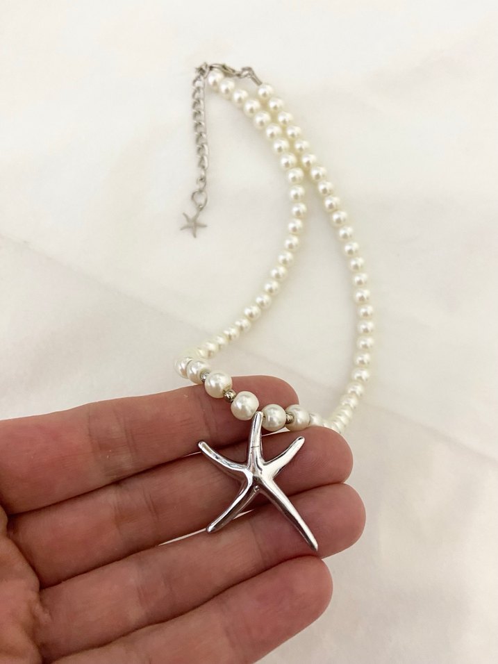 Deniz Yıldızı ekru renk inci Kolye - Görsel 3