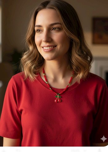 Kristal Boncuklu Kiraz Kolye - Görsel 4