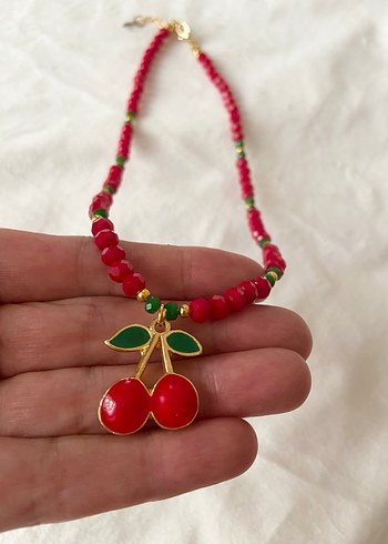 Kristal Boncuklu Kiraz Kolye - Görsel 3