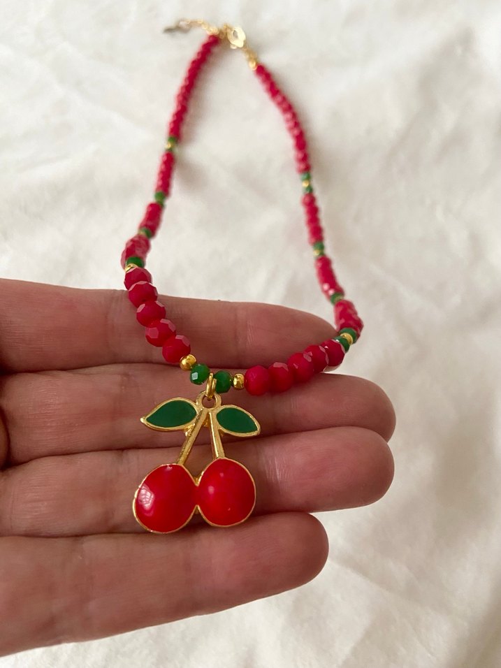 Kristal Boncuklu Kiraz Kolye - Görsel 3