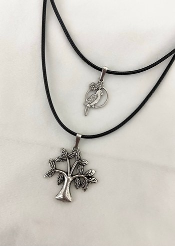 Ağaç ve kuş figürlü ikili kolye - Görsel 2