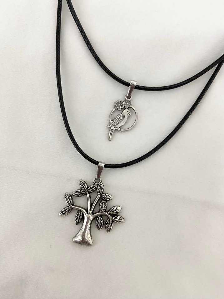 Ağaç ve kuş figürlü ikili kolye - Görsel 2