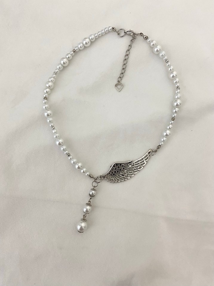 Melek kanadı detaylı inci kolye - Görsel 2