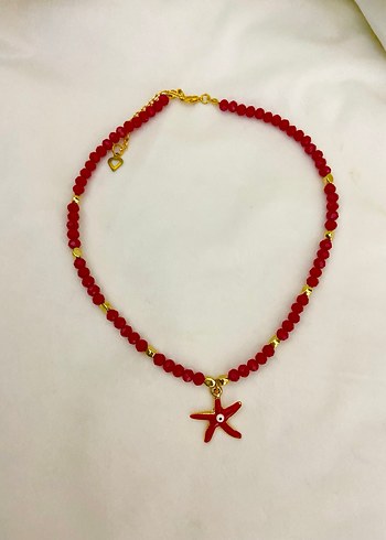 Kırmızı Boncuklu  Deniz Yıldızı Kolye - Görsel 3