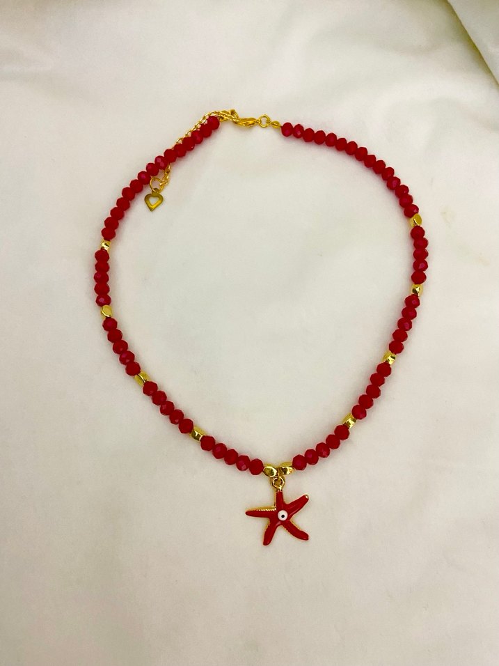 Kırmızı Boncuklu  Deniz Yıldızı Kolye - Görsel 3