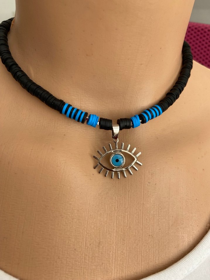 Göz detaylı siyah fimo Kadın Kolye - Görsel 4