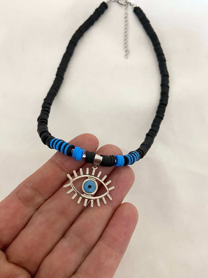 Göz detaylı siyah fimo Kadın Kolye - Görsel 2