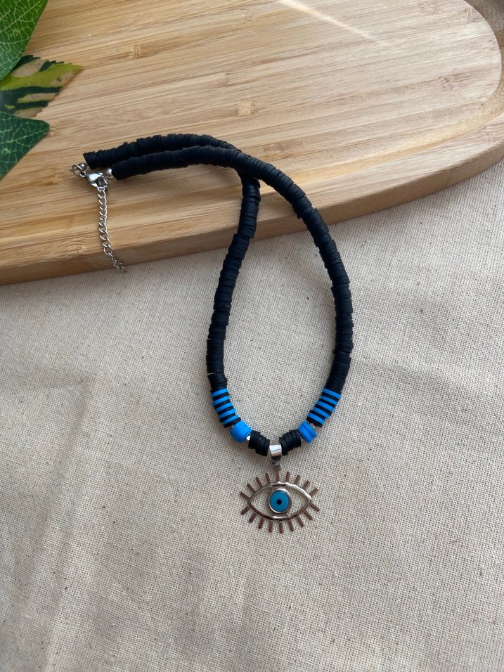 Göz detaylı siyah fimo kolye - Görsel 5