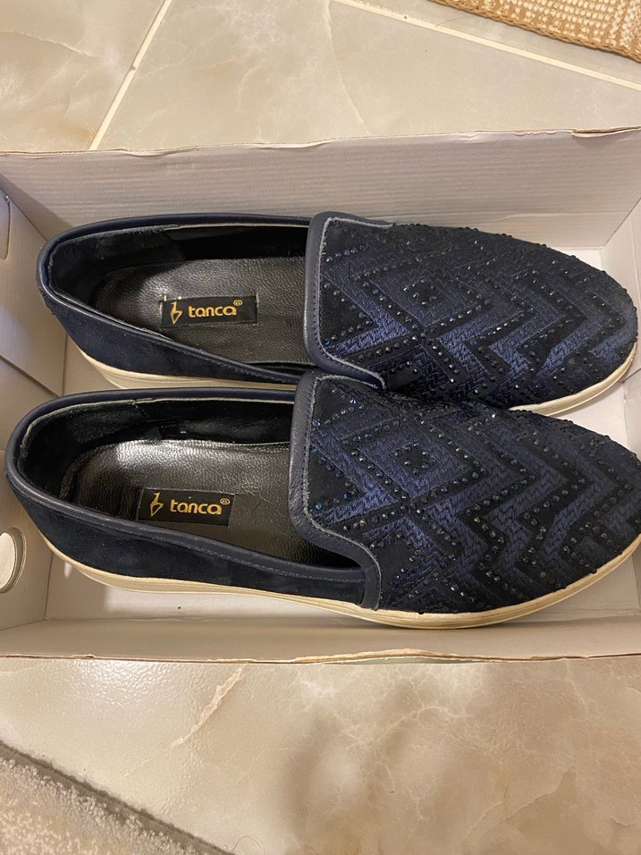 Mavi Nakışlı ve Payetli  kadın ayakkabı tanca markalı - Görsel 2