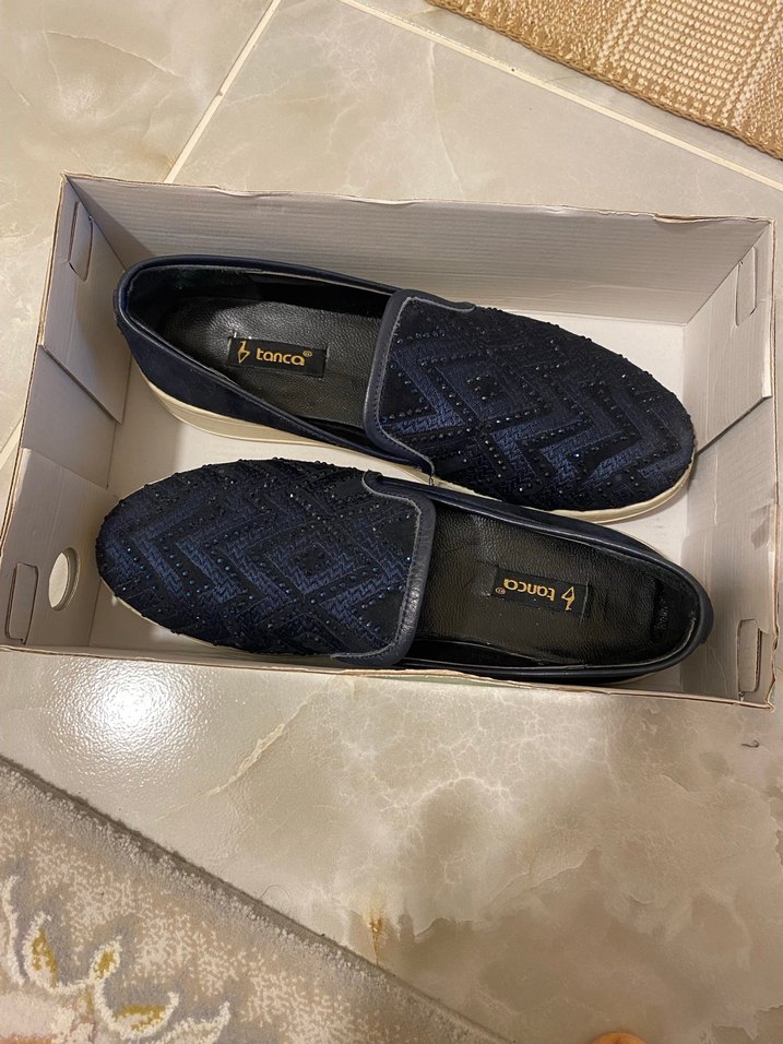 Mavi Nakışlı ve Payetli  kadın ayakkabı tanca markalı - Görsel 5