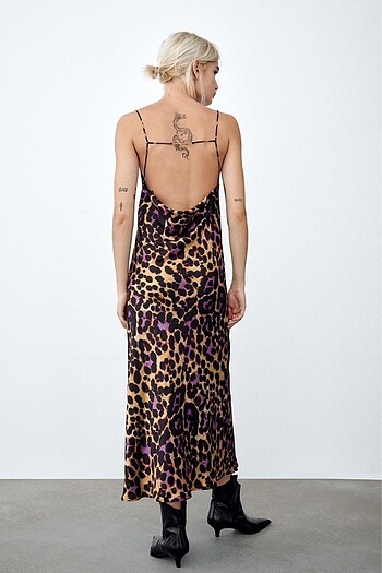 Zara Saten leopar elbise