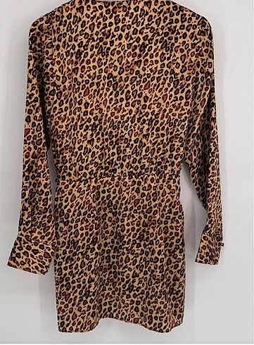 xs Beden Saten leopar elbise