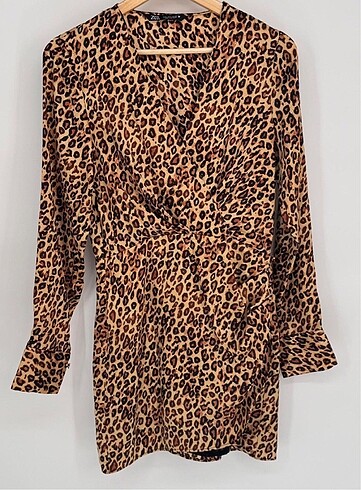 Zara Saten leopar elbise