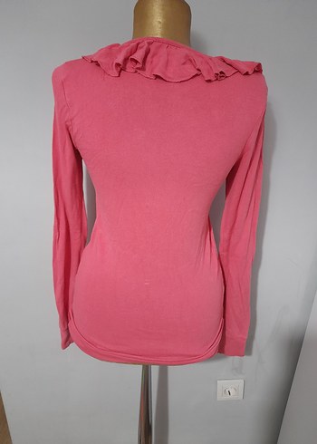 Pembe Fırfırlı Uzun Kollu Kadın Bluz - Görsel 2