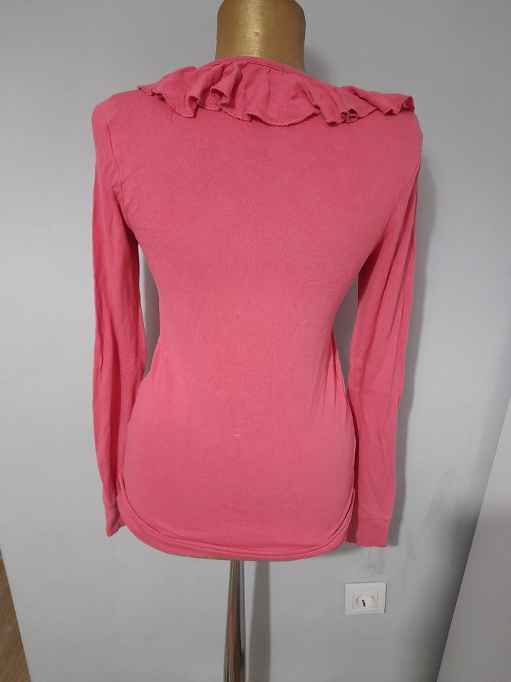 Pembe Fırfırlı Uzun Kollu Kadın Bluz - Görsel 2