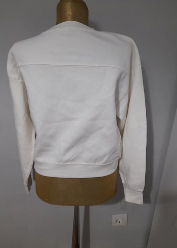 Beyaz Kadın Bisiklet Yaka Sweatshirt - Görsel 2