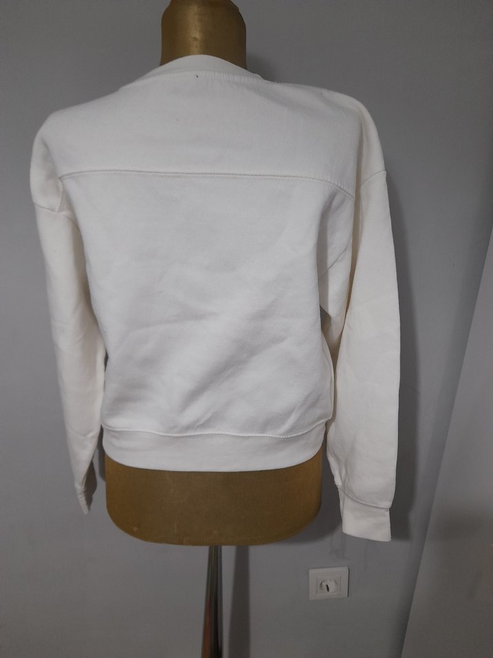 Beyaz Kadın Bisiklet Yaka Sweatshirt - Görsel 2