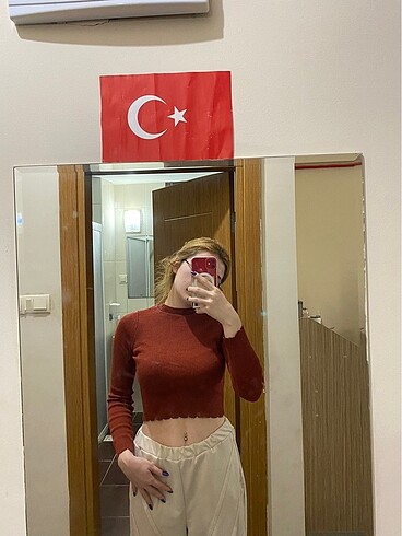 Diğer kiremit rengi hafif boğazlı crop