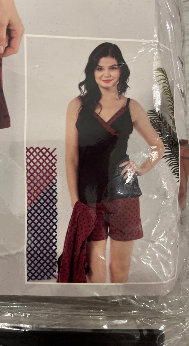 Siyah Bordo Kısa Kollu Şortlu Puantiye Baskılı Kadın Pijama - Görsel 2