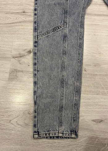 Düğmeli Gri Mavi Kadın Denim Pantolon - Görsel 2