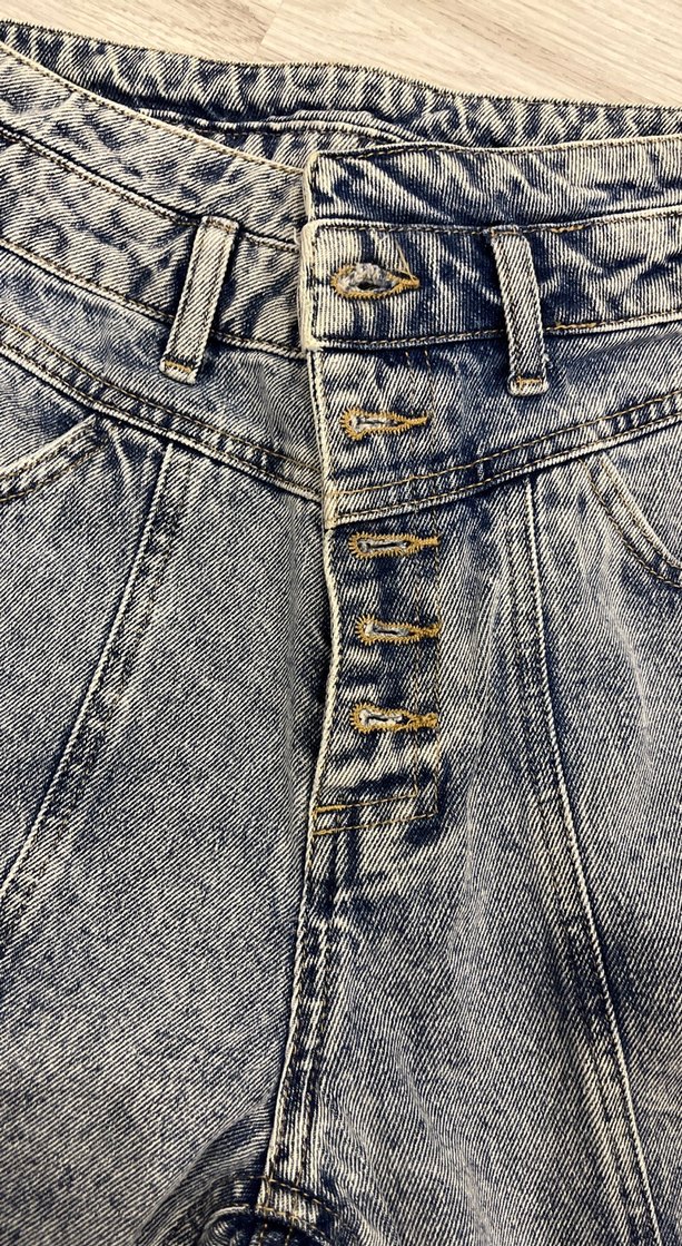 Düğmeli Gri Mavi Kadın Denim Pantolon - Görsel 4