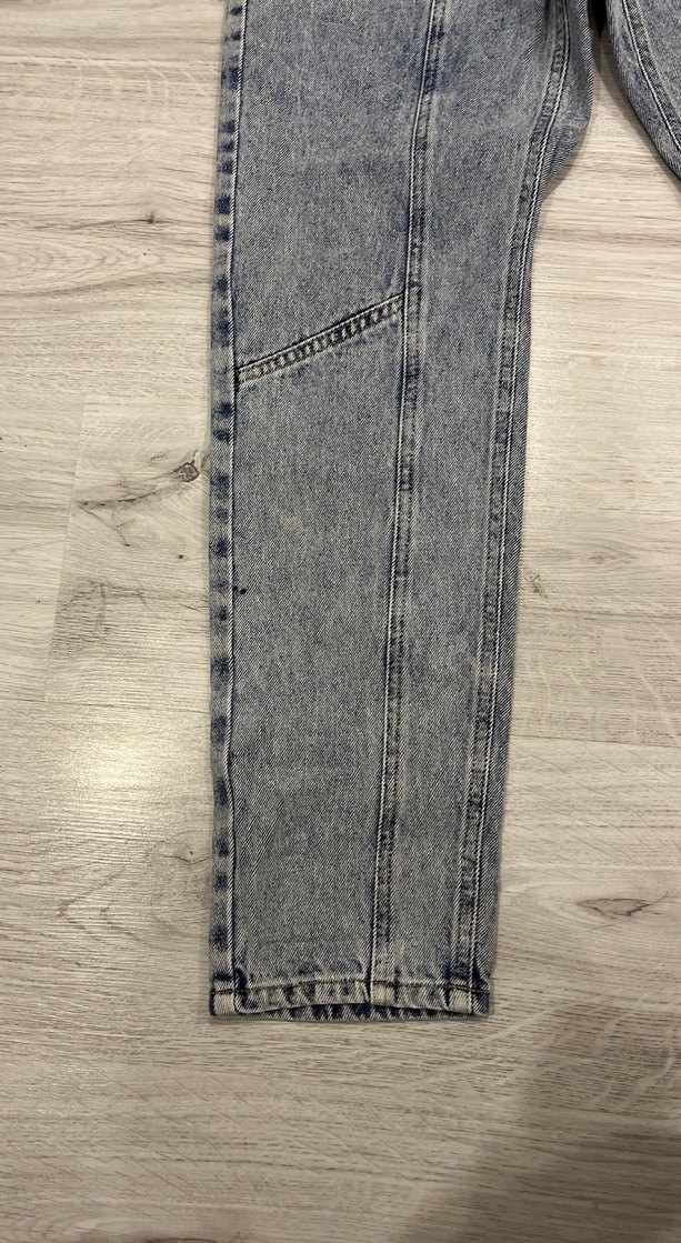 Düğmeli Gri Mavi Kadın Denim Pantolon - Görsel 2