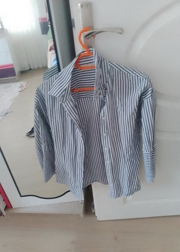 Gri Çizgili Uzun Kollu Kısa Gömlek