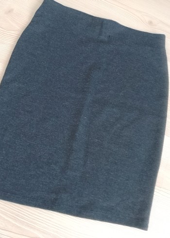 Gri Midi Denim Kalem Etek