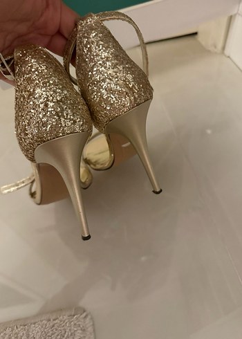 39 Beden altın Renk Altın Renkli Stiletto Topuklu Gece Ayakkabısı