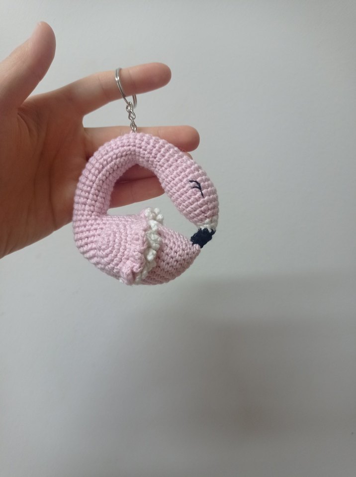 Pembe Örgü Bohem Flamingo Anahtarlık - Görsel 2
