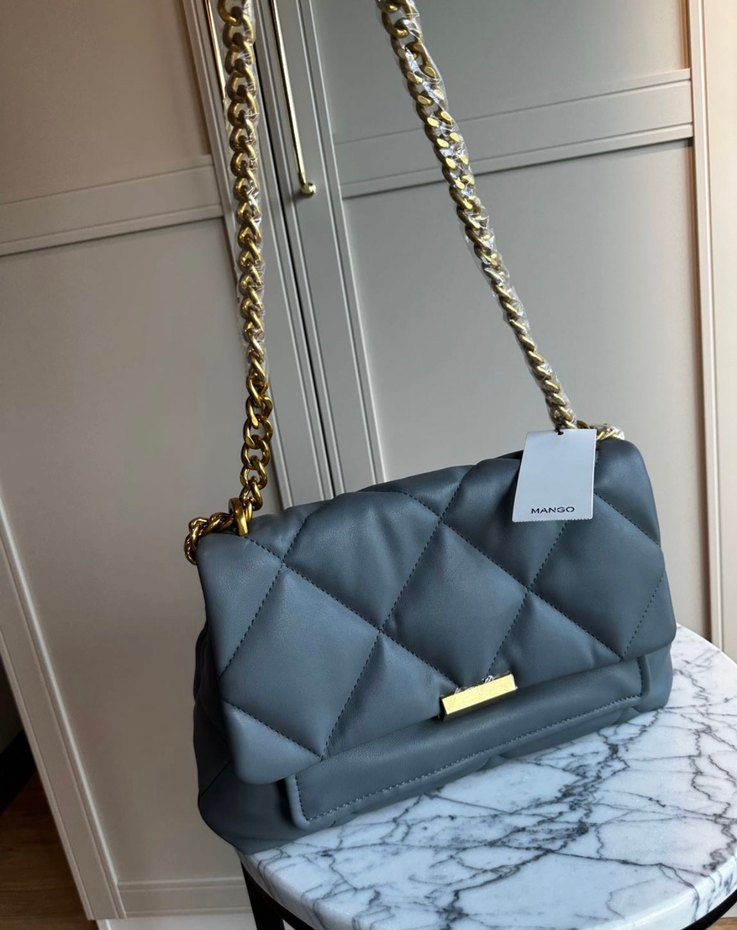 Zincir Detaylı Gri Deri Kadın Çanta - Görsel 2