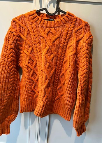 Örgü desen sıfır turuncu kazak - Görsel 2