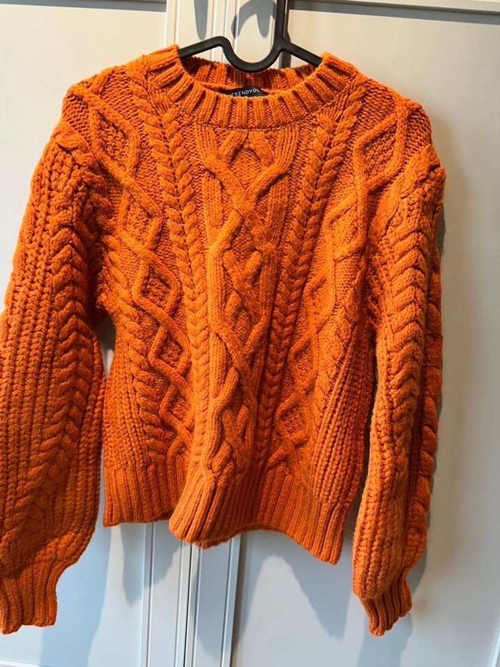 Örgü desen sıfır turuncu kazak - Görsel 2