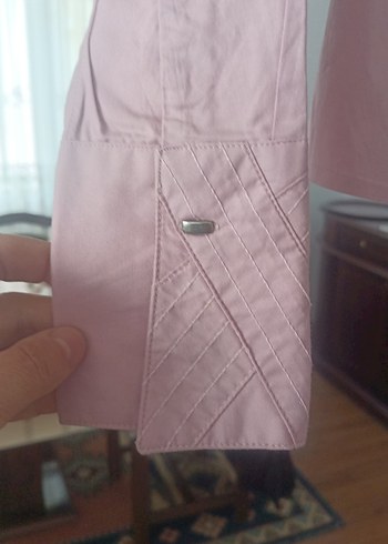 xs Beden pembe Renk Uzun Kollu Pembe Keten Gömlek