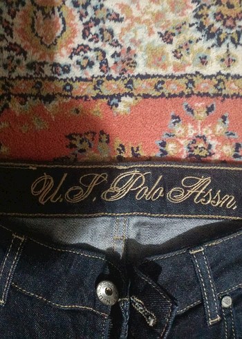 30 Beden Polo kadın Kemerli Koyu Renk Denim Jean